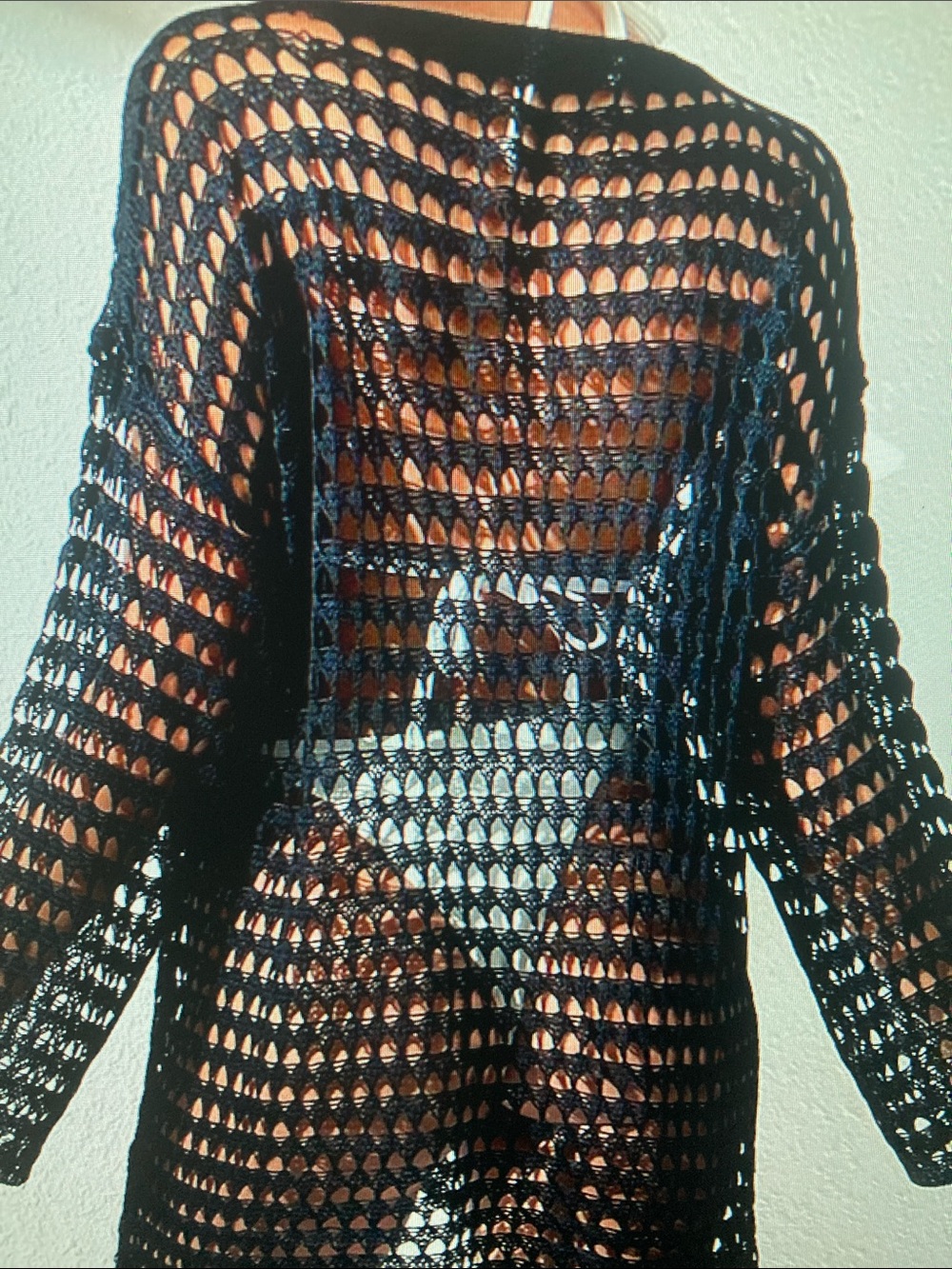 Black Open-Weave Crochet Cover-Up Cardigan